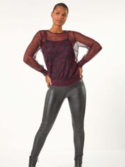 Roman Red Abstract Print Plisse Shirred Hem Top - Image 3 of 6