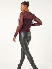 Roman Red Abstract Print Plisse Shirred Hem Top - Image 4 of 6