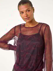 Roman Red Abstract Print Plisse Shirred Hem Top - Image 5 of 6