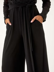 Roman Black Sequin Lace V-Neck Stretch Jumpsuit - Image 5 of 5