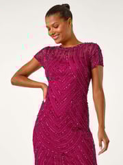 Roman Red Embellished Sheer Detail Shift Dress - Image 4 of 5