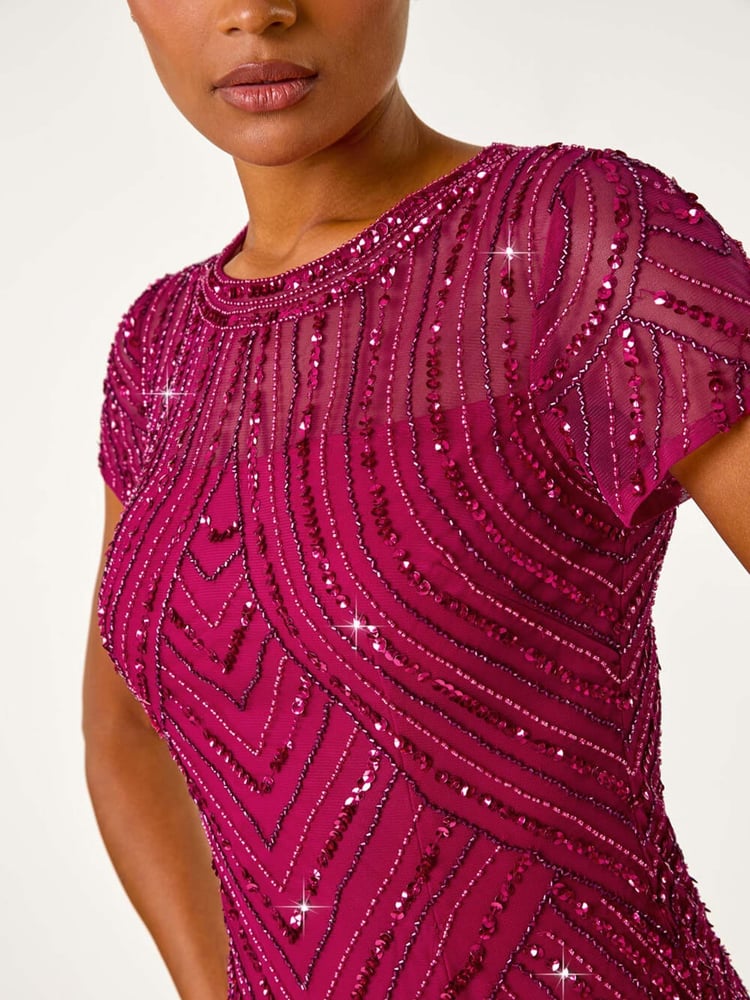 Roman Red Embellished Sheer Detail Shift Dress - Image 5 of 5