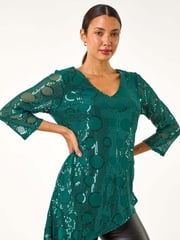 Roman Green Circle Sequin Asymmetric Top - Image 2 of 5