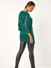Roman Green Circle Sequin Asymmetric Top - Image 3 of 5