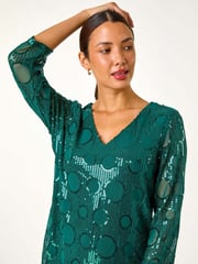 Roman Green Circle Sequin Asymmetric Top - Image 4 of 5