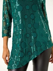 Roman Green Circle Sequin Asymmetric Top - Image 5 of 5