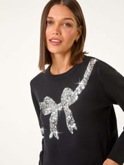 Roman Black Bow Sequin Detail Knit Jumper - Image 4 of 5