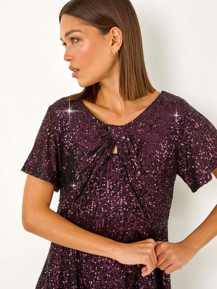 Roman Purple Sequin Detail Twist Front Top - Image 1 of 5