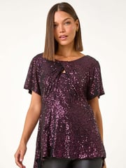 Roman Purple Sequin Detail Twist Front Top - Image 3 of 5