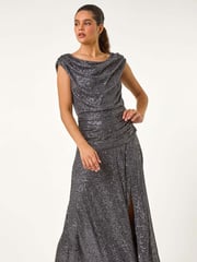 Roman Metallic Sequin Cowl Neck Stretch Maxi Dress - Image 2 of 5