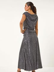 Roman Metallic Sequin Cowl Neck Stretch Maxi Dress - Image 3 of 5
