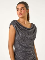 Roman Metallic Sequin Cowl Neck Stretch Maxi Dress - Image 4 of 5