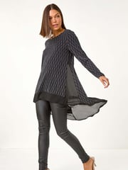 Roman Metallic Print Chiffon Hem Stretch Top - Image 1 of 5