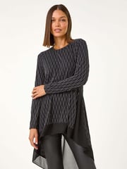 Roman Metallic Print Chiffon Hem Stretch Top - Image 5 of 5
