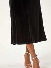 Roman Black Velvet Elastic Waist Tulip A-line Skirt - Image 3 of 6