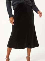 Roman Black Velvet Elastic Waist Tulip A-line Skirt - Image 4 of 6