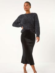 Roman Black Velvet Elastic Waist Tulip A-line Skirt - Image 6 of 6