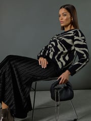 Roman Black Velvet Pleated Midi Skirt - Image 3 of 8