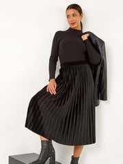 Roman Black Velvet Pleated Midi Skirt - Image 4 of 8