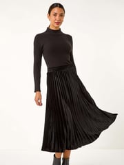 Roman Black Velvet Pleated Midi Skirt - Image 5 of 8