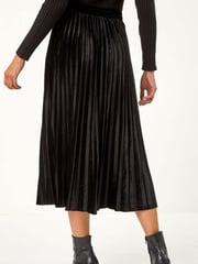 Roman Black Velvet Pleated Midi Skirt - Image 6 of 8