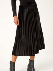 Roman Black Velvet Pleated Midi Skirt - Image 7 of 8