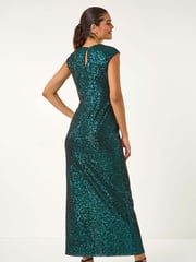 Roman Green Sequin Twist Front Maxi Stretch Dress - Image 4 of 6