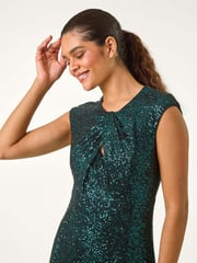 Roman Green Sequin Twist Front Maxi Stretch Dress - Image 5 of 6