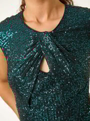 Roman Green Sequin Twist Front Maxi Stretch Dress - Image 6 of 6