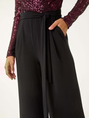 Roman Red Dark Sequin Wrap V-Neck Stretch Jumpsuit - Image 5 of 5