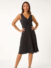 Roman Black Sparkle Floral Stretch Wrap Dress - Image 5 of 6