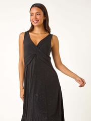 Roman Black Sparkle Floral Stretch Wrap Dress - Image 6 of 6