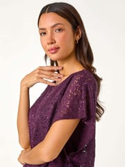 Roman Purple Sequin Lace Stretch Overlay Top - Image 1 of 5