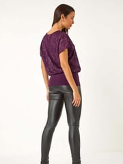 Roman Purple Sequin Lace Stretch Overlay Top - Image 3 of 5