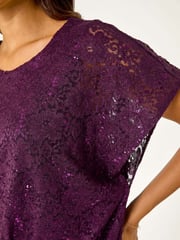 Roman Purple Sequin Lace Stretch Overlay Top - Image 5 of 5