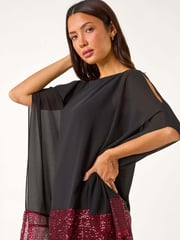 Roman Red Sequin Hem Contrast Top - Image 1 of 6