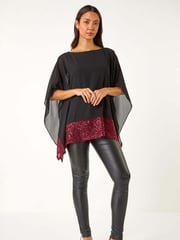 Roman Red Sequin Hem Contrast Top - Image 4 of 6
