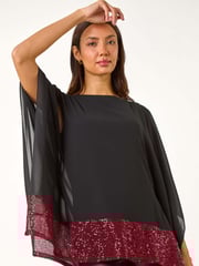 Roman Red Sequin Hem Contrast Top - Image 5 of 6