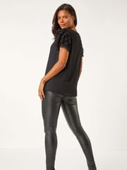 Roman Black Cowl Neck Shoulder Sequin Frill Top - Image 3 of 5