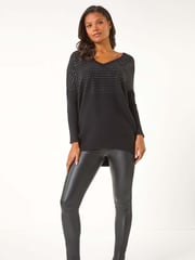 Roman Black Relaxed Hotfix V-Neck Knitted Jumper - Image 2 of 5