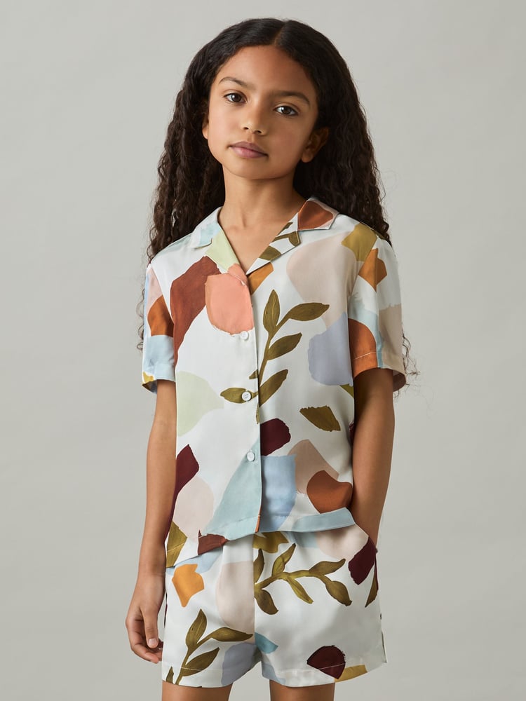 Reiss Multi Tommi 4-9 yrs Printed Cuban Collar Shirt - Image 1 of 4