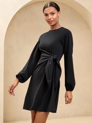 Lipsy Black Long Sleeve Tie Side Mini Dress - Image 2 of 4