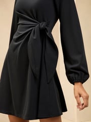 Lipsy Black Long Sleeve Tie Side Mini Dress - Image 3 of 4