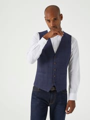 Skopes Blue Tailored Fit Jeremiah Checked Waistcoat - Image 1 of 4
