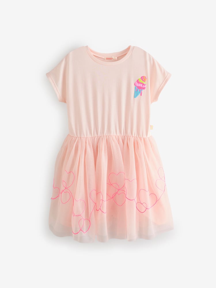 Billieblush Pink T-Shirt Dress With Tulle Mesh Skirt - Image 1 of 2