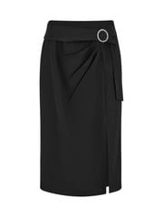 Yumi Black Diamante Buckle Faux Wrap Skirt With Split Hem - Image 5 of 5