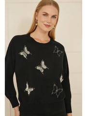 Yumi Black Sequin Butterfly Jumper - Image 3 of 5