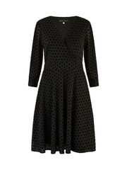 Yumi Black Velour Spot 3/4 Sleeve Wrap Skater Dress - Image 5 of 5