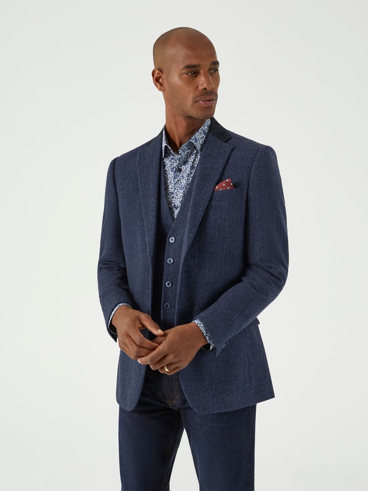 Skopes Blue Tailored Fit Tweed Effect Newsam Jacket - Image 1 of 6