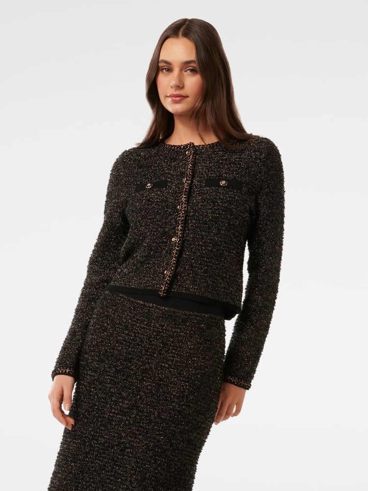 Forever New Black Anais Tweed Co-ord Cardigan - Image 1 of 5